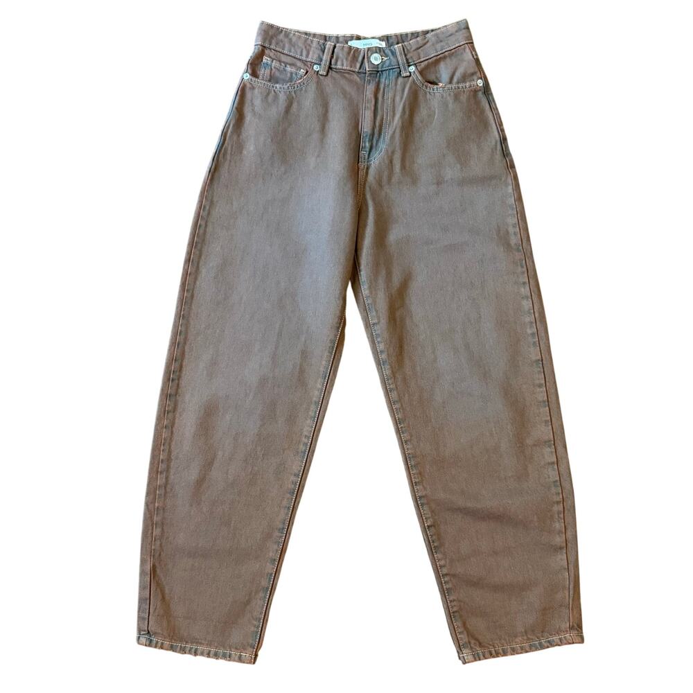 Mango MNG Brown High Waist Slouchy Jeans 100% Cotton Women's Size 4